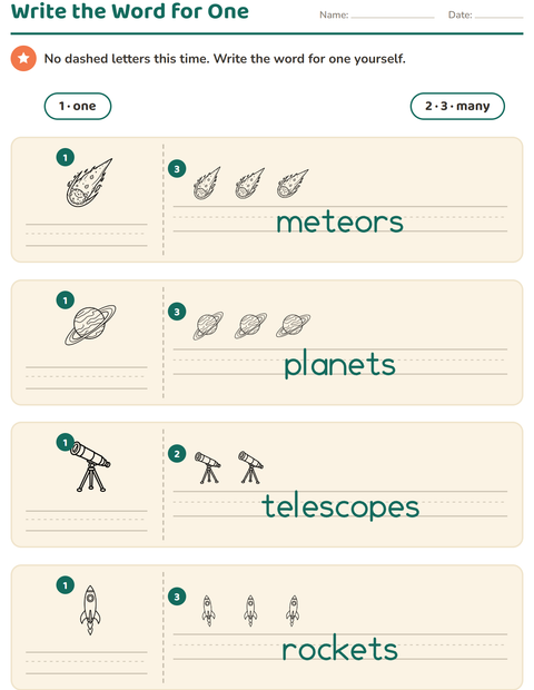 Preview of Singular and Plural worksheet featuring Space BW for kindergarten