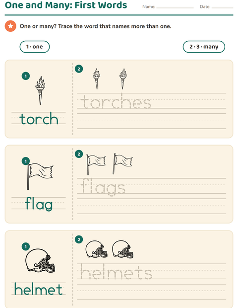 Preview of Singular and Plural worksheet featuring Sports BW 2 for kindergarten
