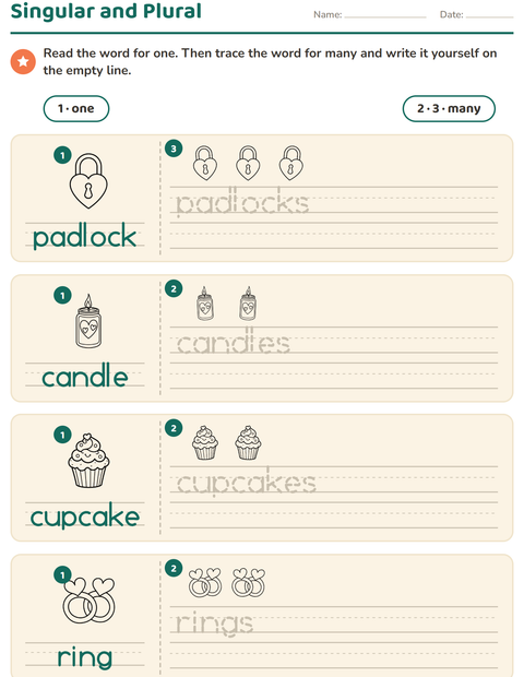 Preview of Singular and Plural worksheet featuring Valentine BW for kindergarten