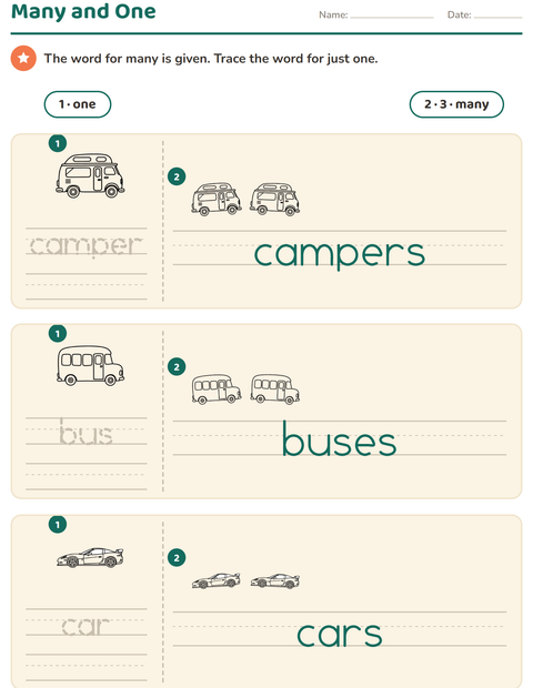 Preview of Singular and Plural worksheet featuring Vehicles BW for kindergarten