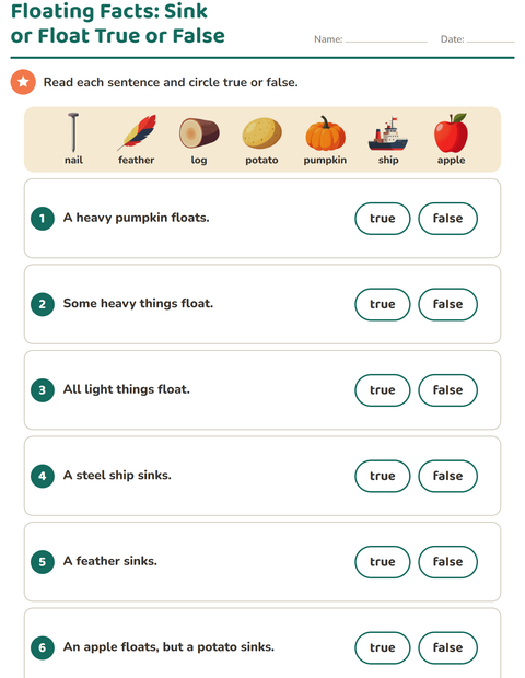 Preview of Sink or Float worksheet for grade 2