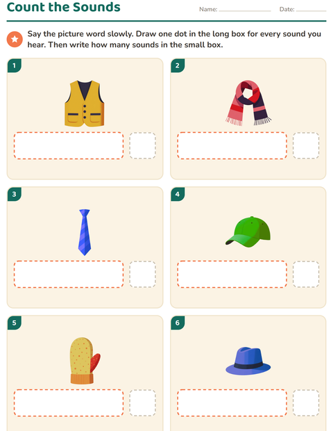 Preview of Sound Boxes worksheet featuring Accessories for kindergarten