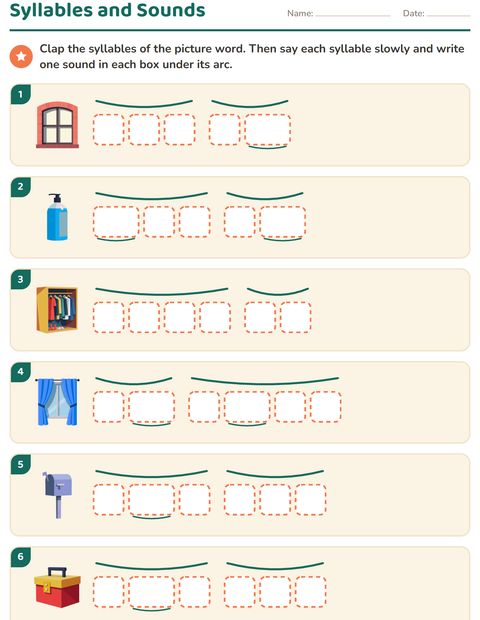 Syllables and Sounds: Clap, Then Write One Sound in Each Box