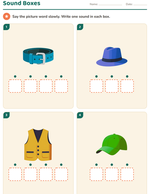 Preview of Sound Boxes worksheet featuring Accessories for kindergarten