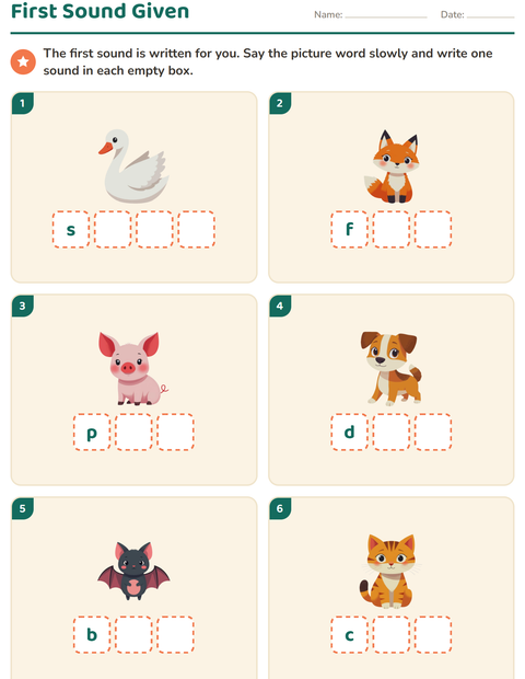 Preview of Sound Boxes worksheet featuring Animals for kindergarten
