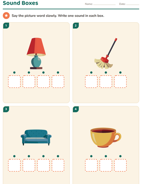 Preview of Sound Boxes worksheet featuring Around the House for kindergarten