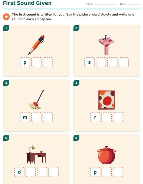 Preview of Sound Boxes worksheet featuring Around the House for kindergarten