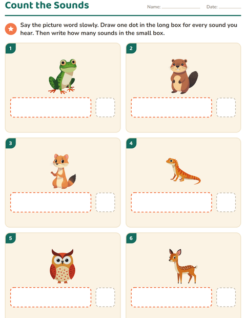 Preview of Sound Boxes worksheet featuring Forest Creatures for kindergarten