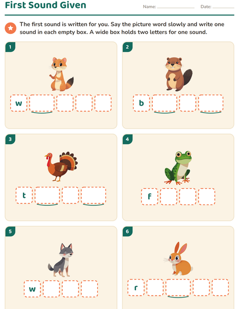 Preview of Sound Boxes worksheet featuring Forest Creatures for kindergarten