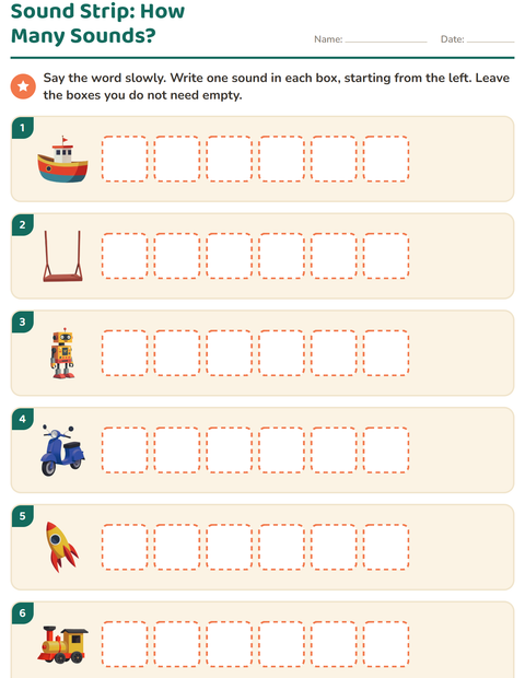 Preview of Sound Boxes worksheet featuring Toys for grade 1