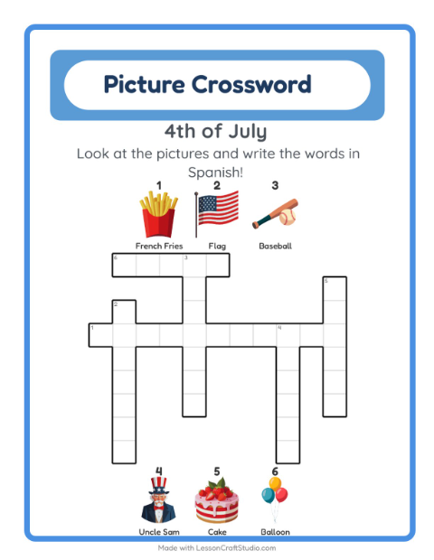 Picture crossword – Fourth of July Things