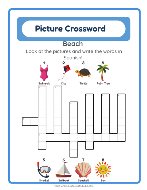 Picture crossword – Beach Things