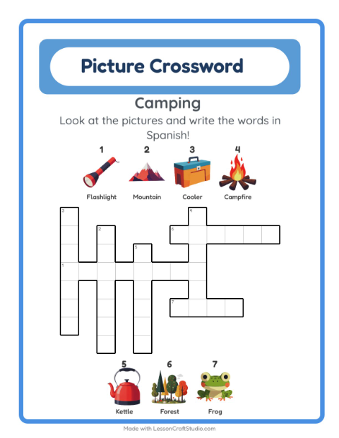 Picture crossword – Camping Gear