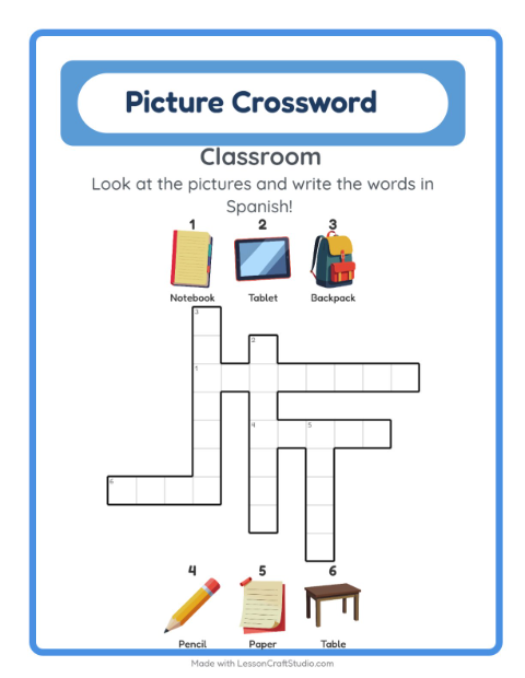 Picture crossword – Classroom Objects