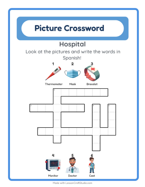 Picture crossword – Hospital Things