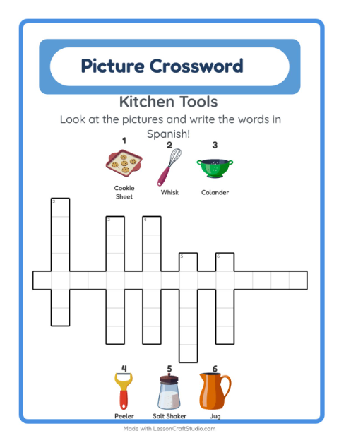 Picture crossword – Kitchen Tools