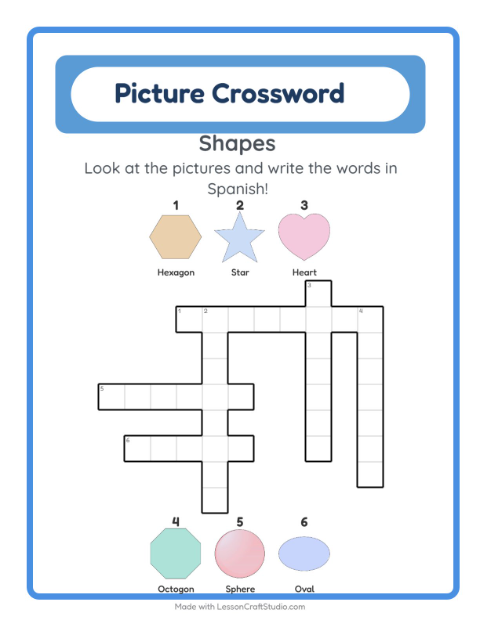Preview of Learn Spanish: Shapes – Picture Crossword for Kids
