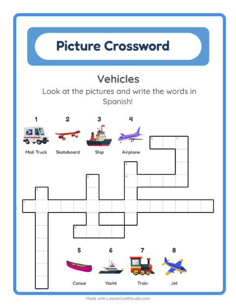 Picture crossword – Vehicles
