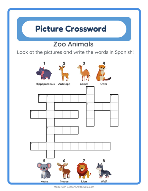 Picture crossword – Zoo Animals