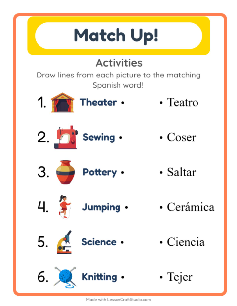 Preview of Learn Spanish: Activities – Picture-Word Match for Kids