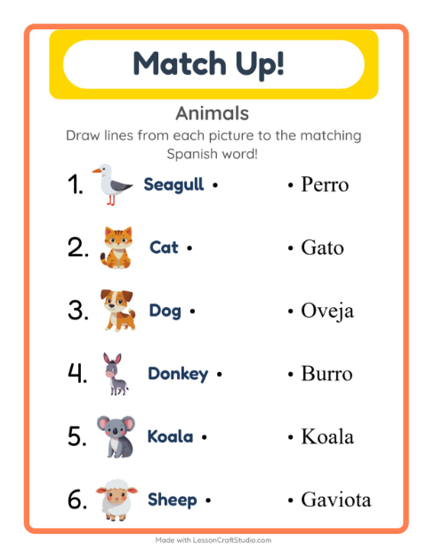Picture-word match – Animals