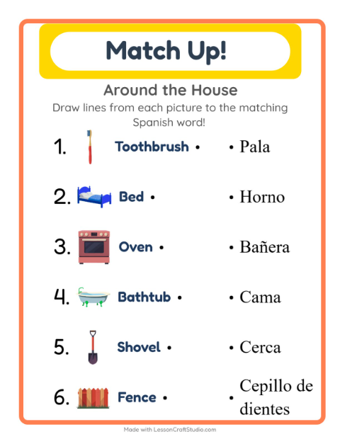 Picture-word match – Household Things