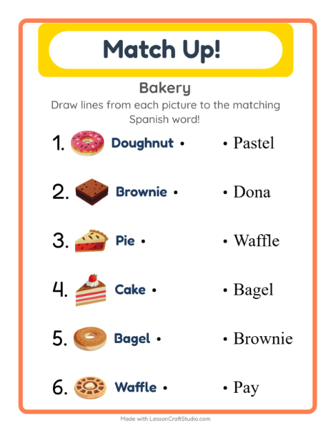 Picture-word match – Bakery Treats