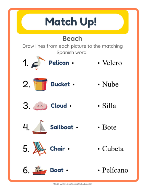 Picture-word match – Beach Things