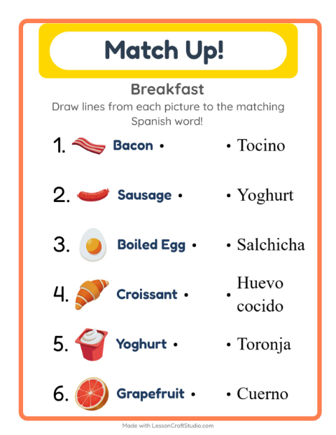 Picture-word match – Breakfast