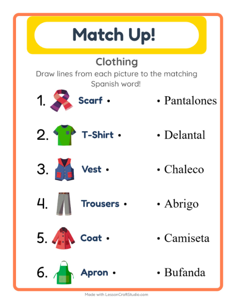 Picture-word match – Clothes