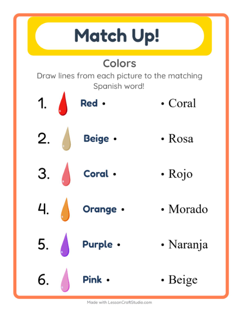 Picture-word match – Colors