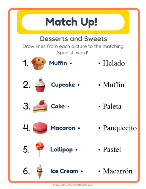 Picture-word match – Desserts and Sweets