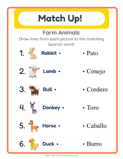 Picture-word match – Farm Animals