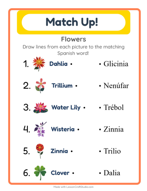 Picture-word match – Flowers