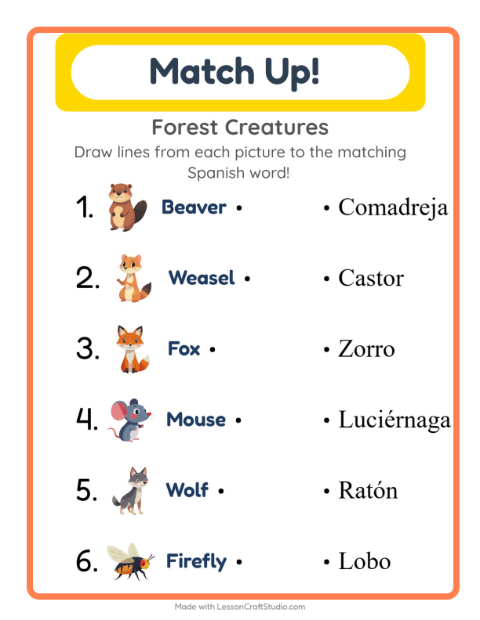 Picture-word match – Forest Creatures