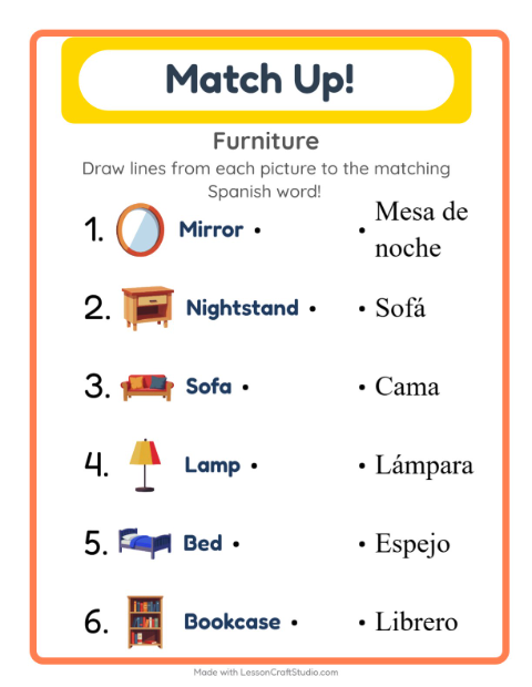 Picture-word match – Furniture