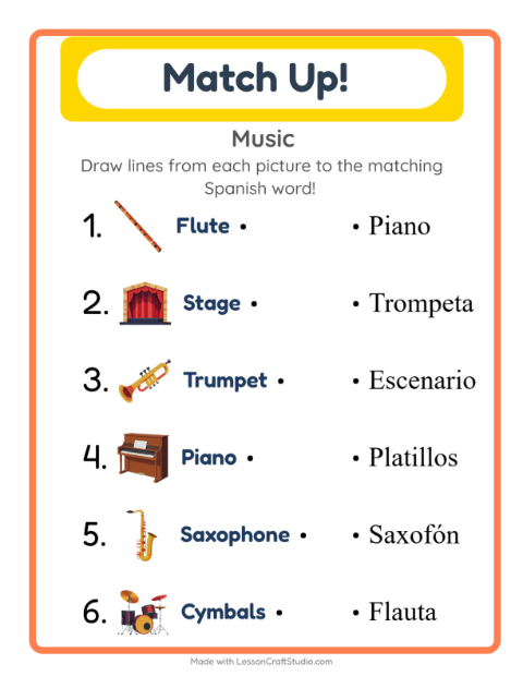 Picture-word match – Musical Instruments