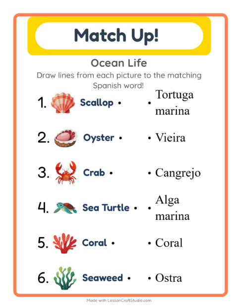 Picture-word match – Ocean Life