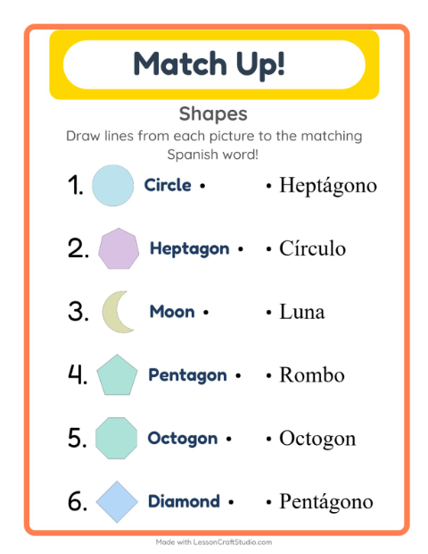 Preview of Learn Spanish: Shapes – Picture-Word Match for Kids