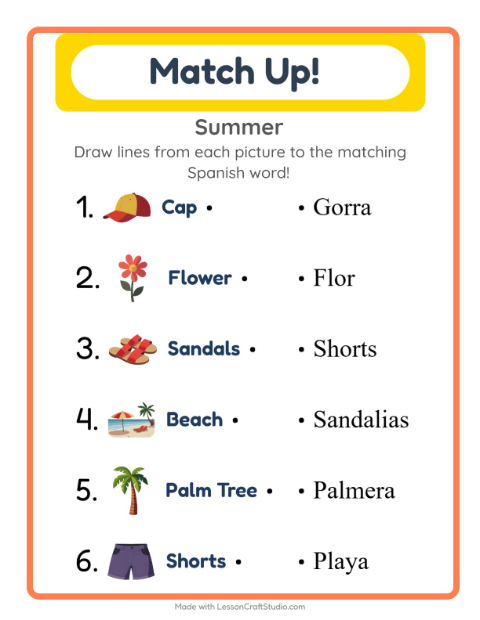 Picture-word match – Summer
