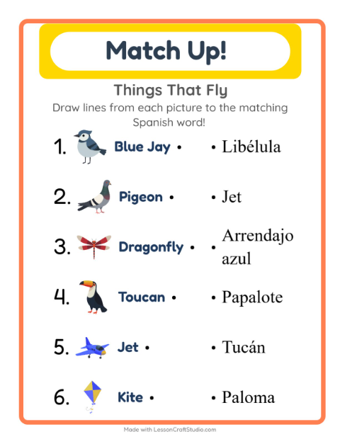 Picture-word match – Things That Fly