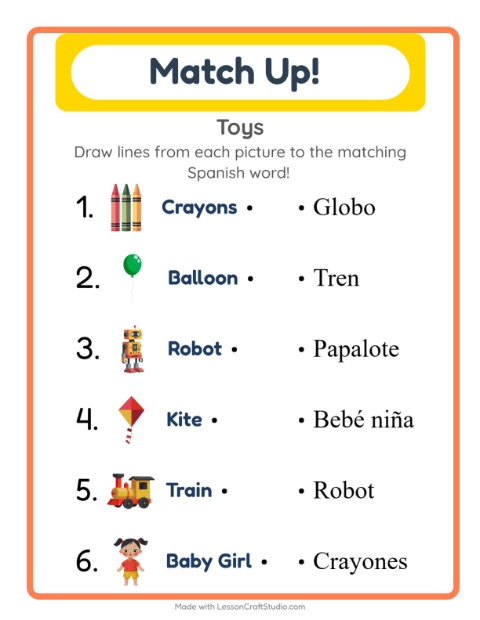 Picture-word match – Toys