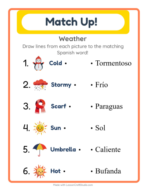 Picture-word match – Weather