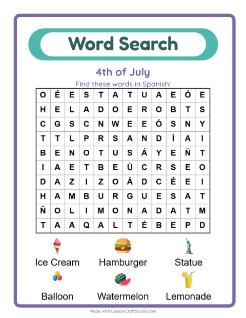 Picture word search – Fourth of July Things