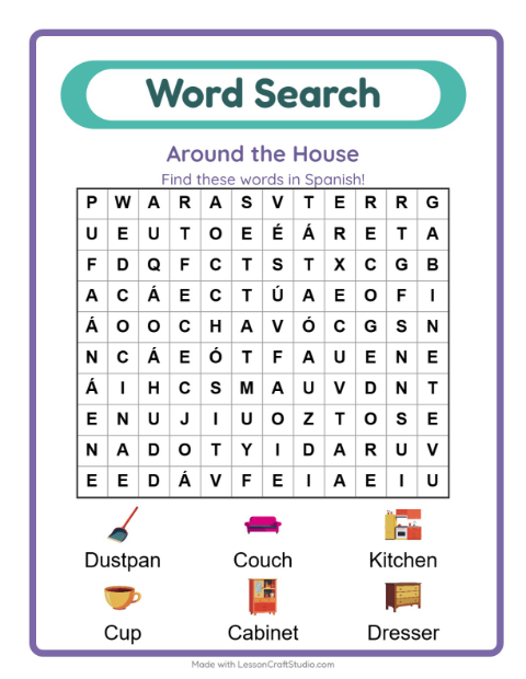 Picture word search – Household Things