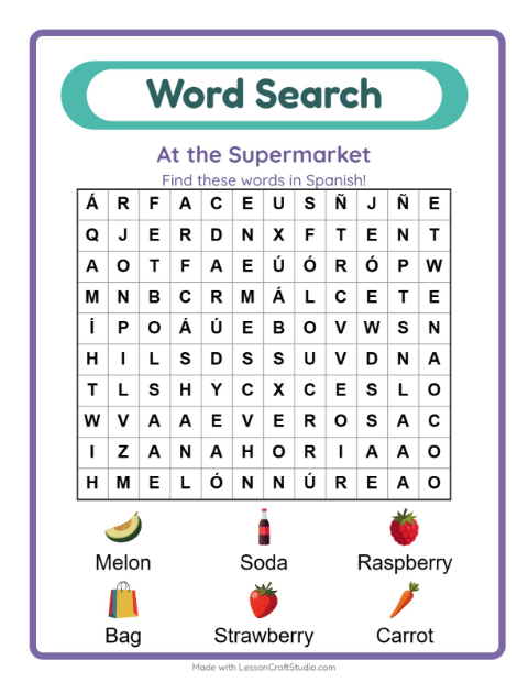 Picture word search – Supermarket Things