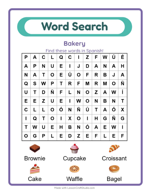 Picture word search – Bakery Treats