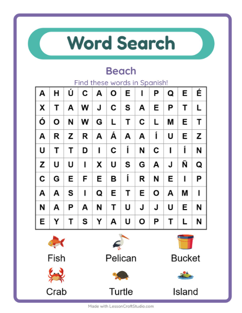 Picture word search – Beach Things