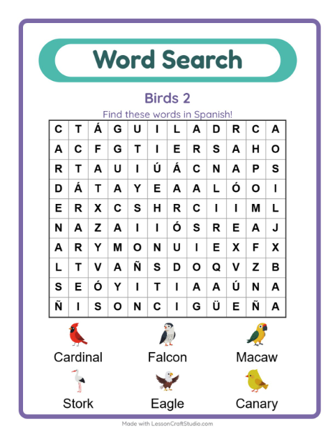 Picture word search – More Birds