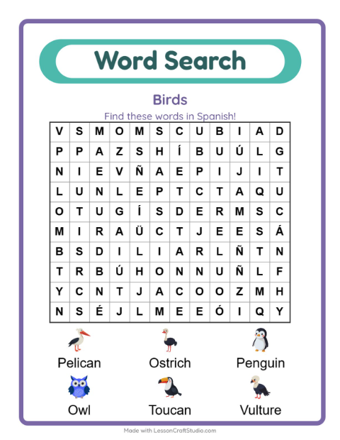 Picture word search – Birds